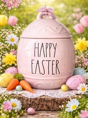 Rae Dunn HAPPY EASTER Pink Canister NWT Pastel Spring Decor Farmhouse Easter Jar